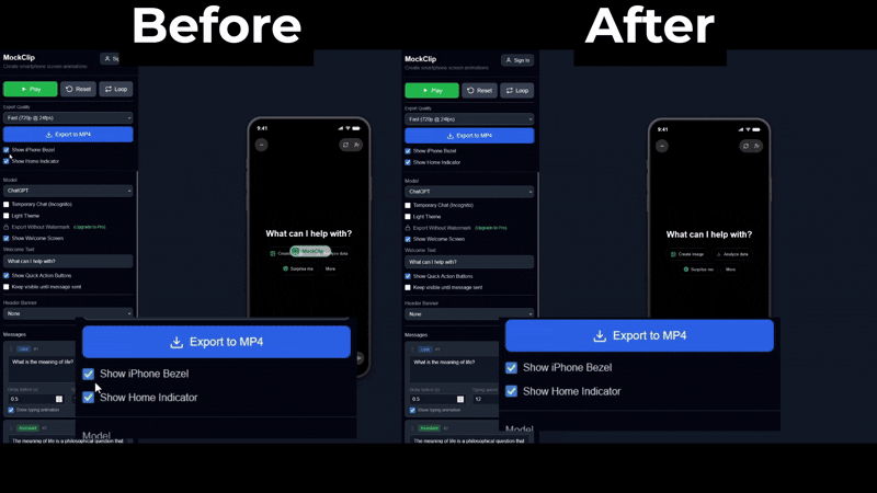 Before and after comparison of video export performance - 55 seconds reduced to 11 seconds